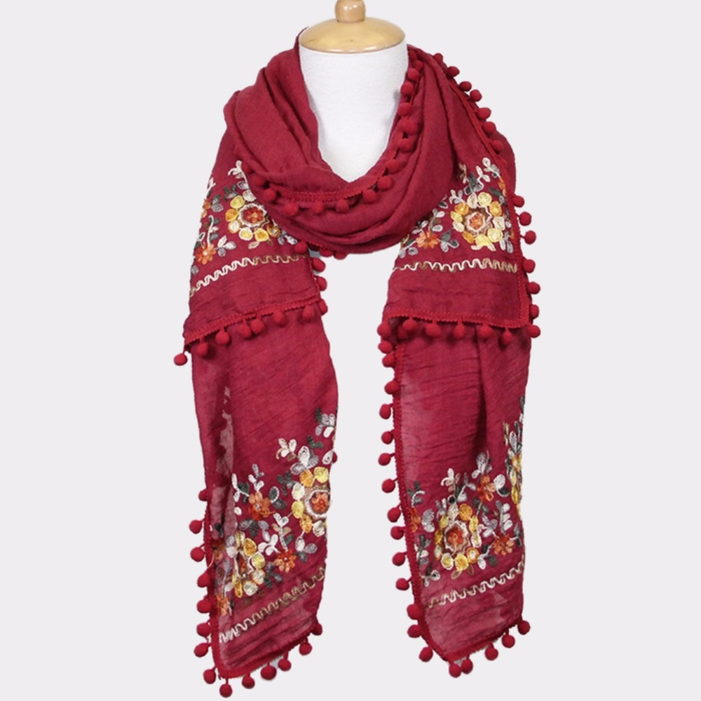 Embroidery Pom Pom Scarf